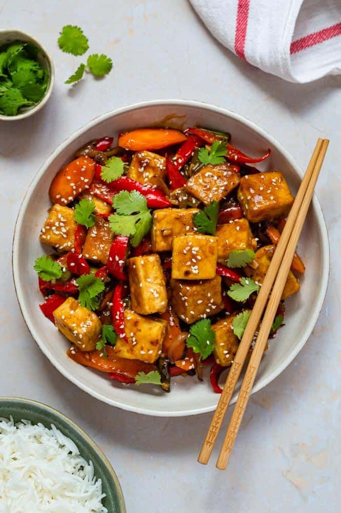 Pan-Fried Tofu Stir-Fry with Sesame Ginger Sauce