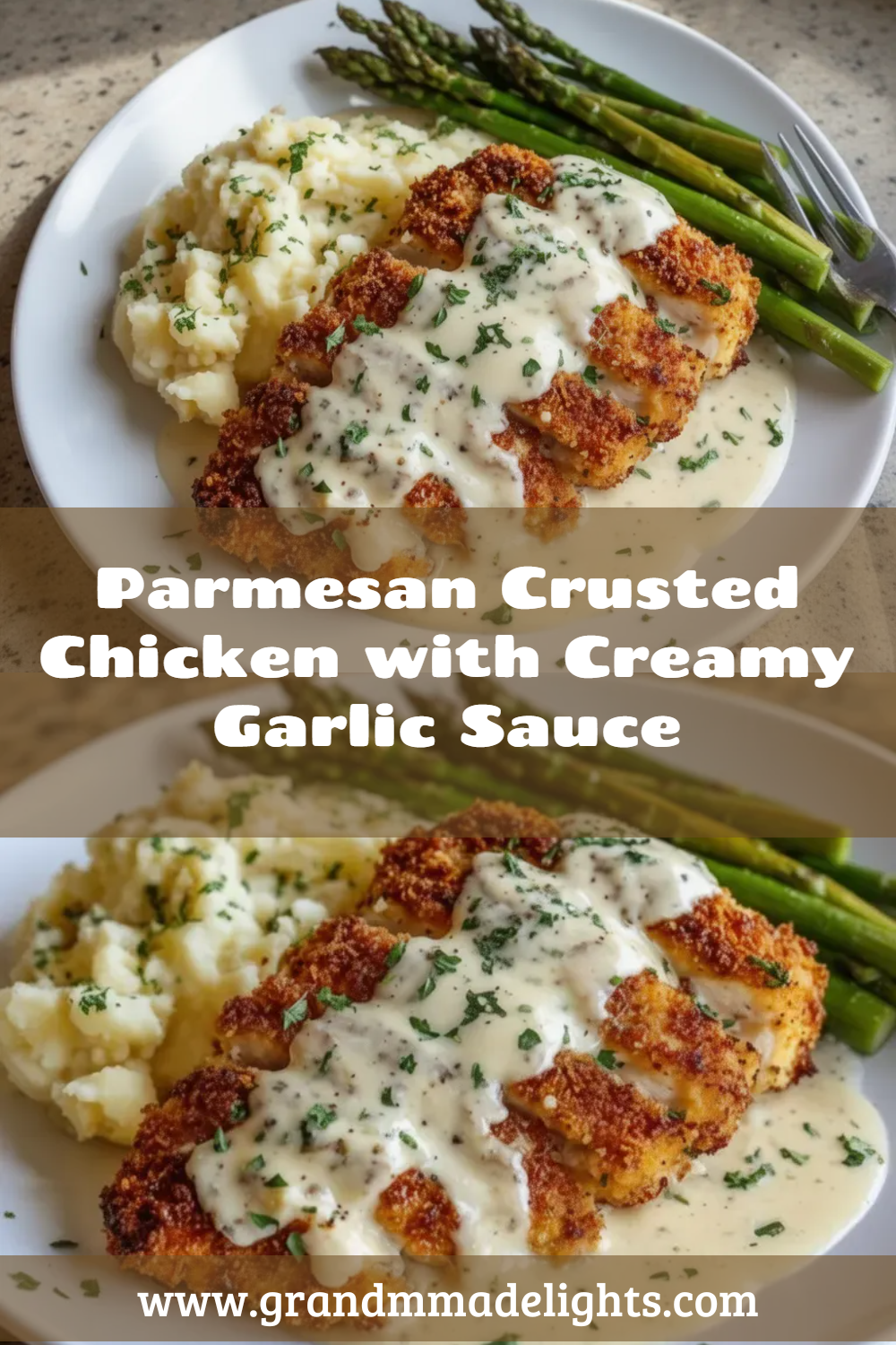 Baked Parmesan-Crusted Chicken with Roasted Garlic Sauce