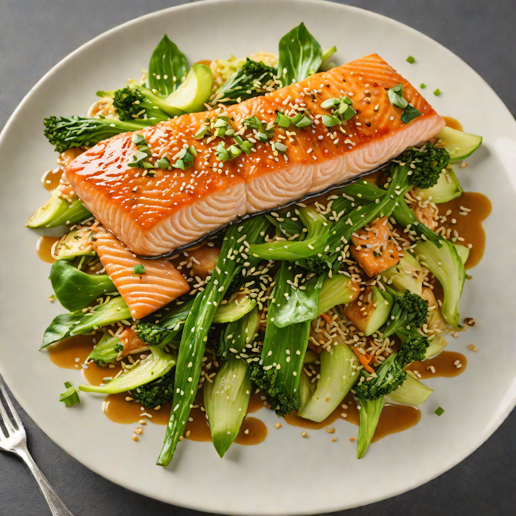 Pan-Seared Salmon with Honey-Ginger Glaze and Sesame Bok Choy