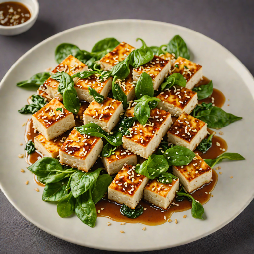 Pan-Fried Tofu with Garlic-Sesame Glaze and Spinach