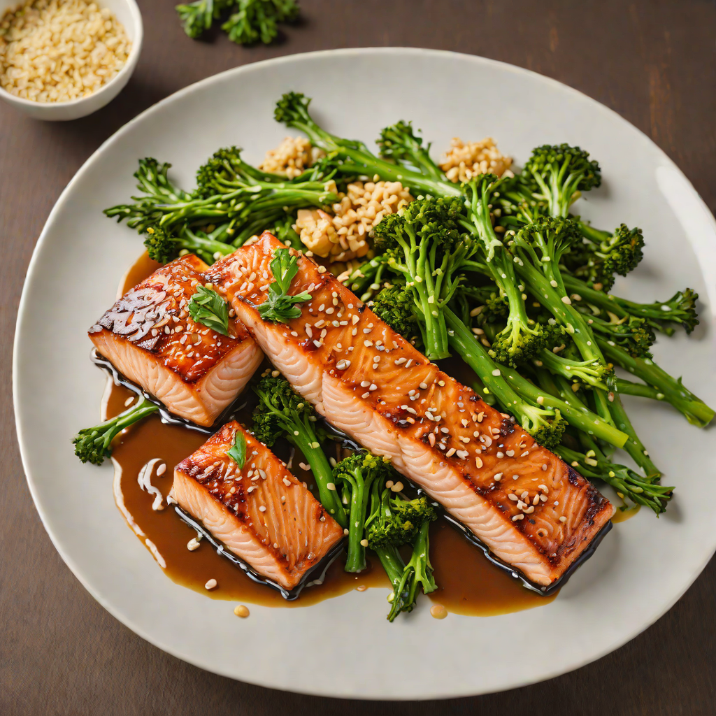 Pan-Seared Soy-Ginger Glazed Salmon with Sesame Broccolini