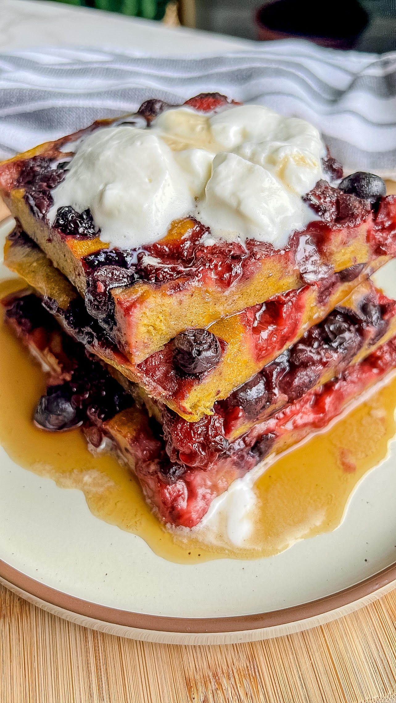Sheet Pan High Protein Pancakes with Mixed Berries