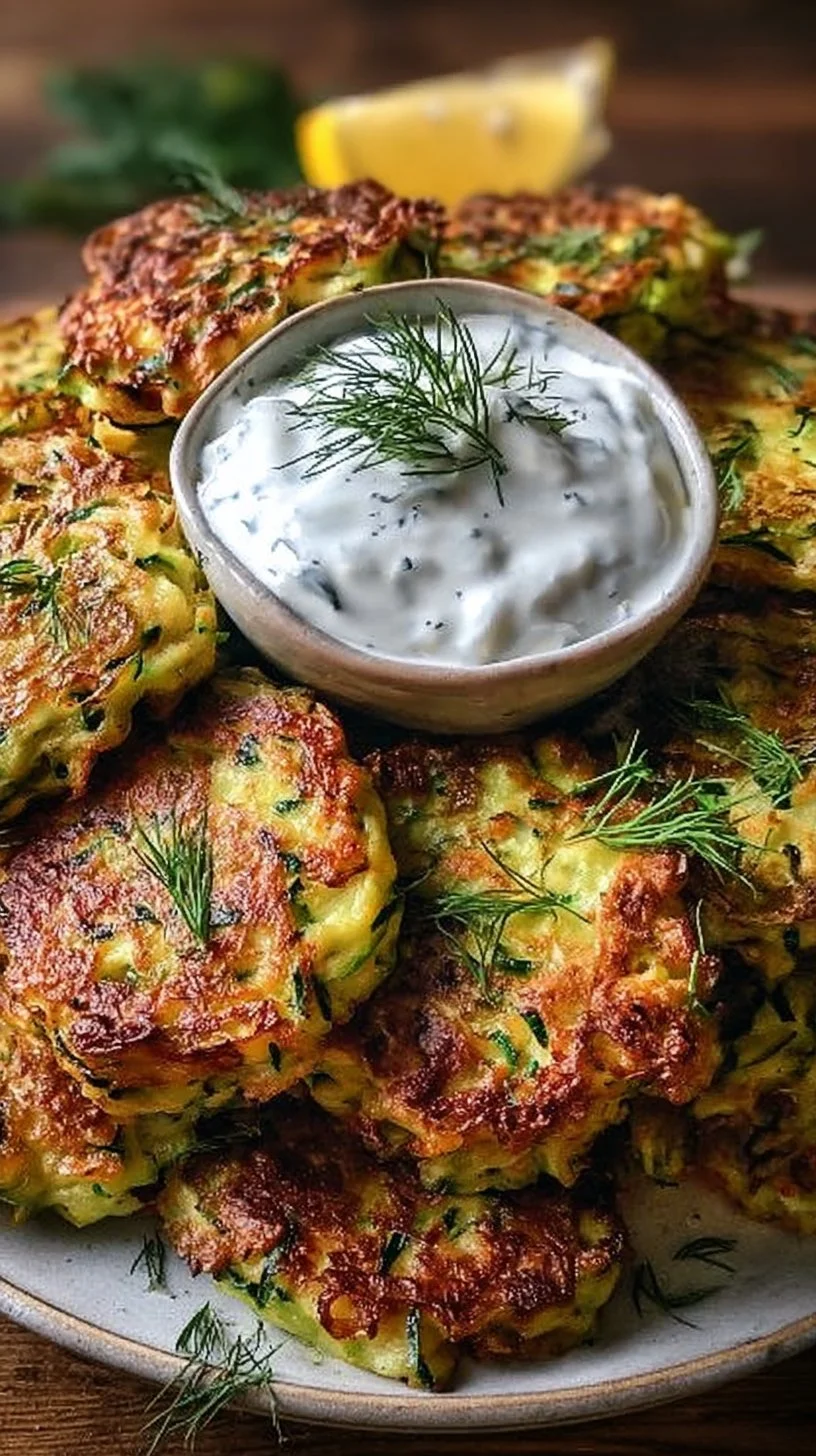 Pan-Fried Zucchini Fritters with Garlic Yogurt Drizzle