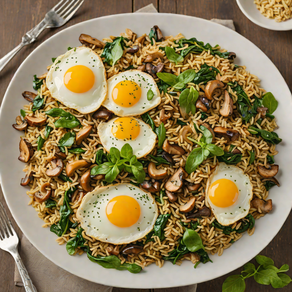 Mushroom and Spinach Stir-Fried Rice with Fried Egg