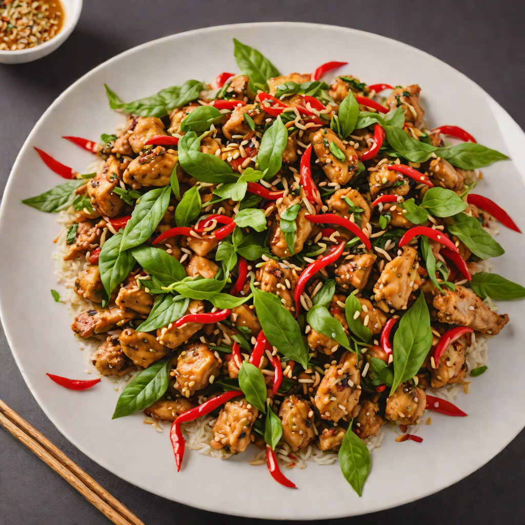 Stir-Fried Thai Basil Chicken with Fresh Chilies and Garlic