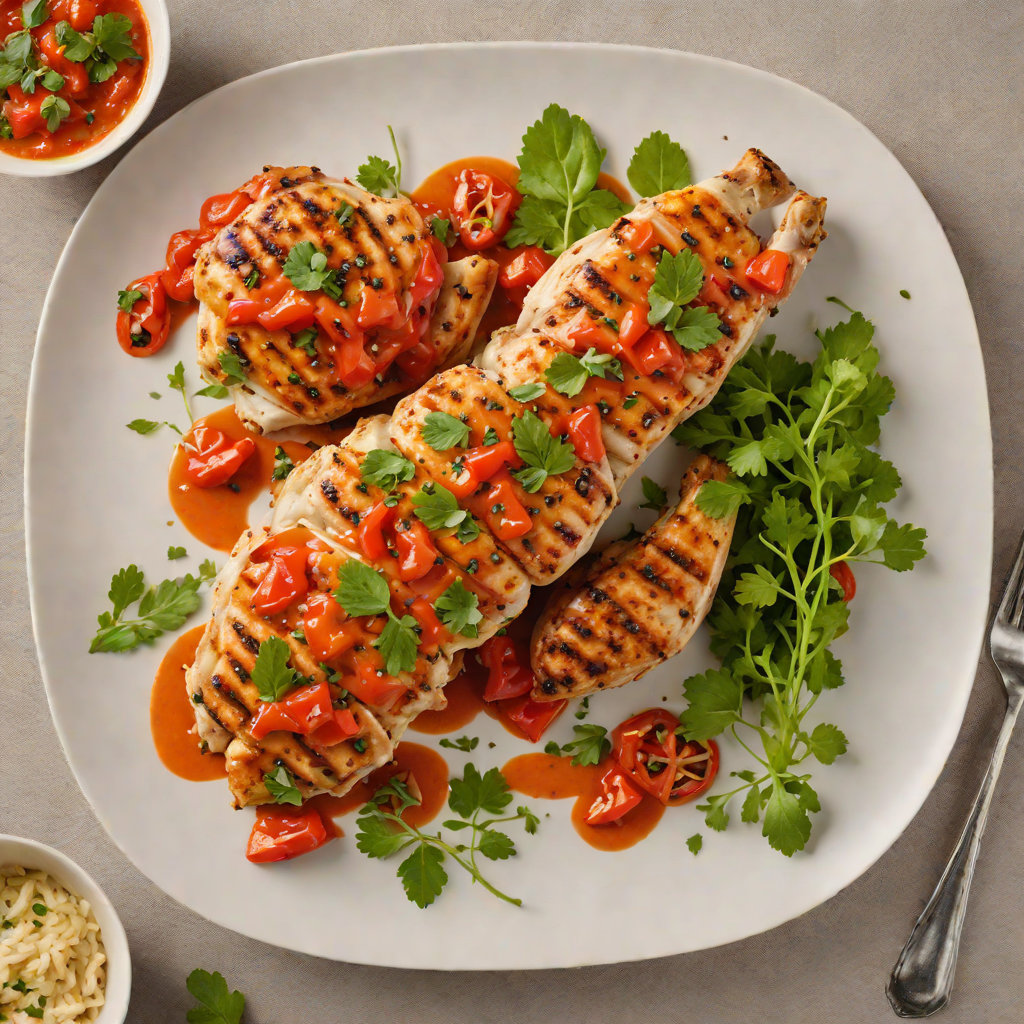 Grilled Herb-Marinated Chicken with Roasted Red Pepper Sauce