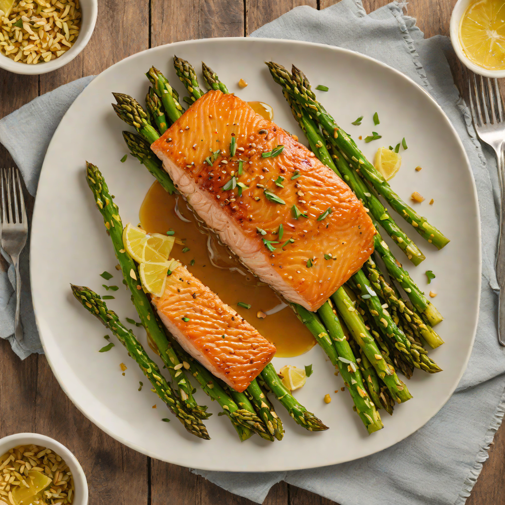 Baked Maple-Glazed Salmon with Garlic Roasted Asparagus