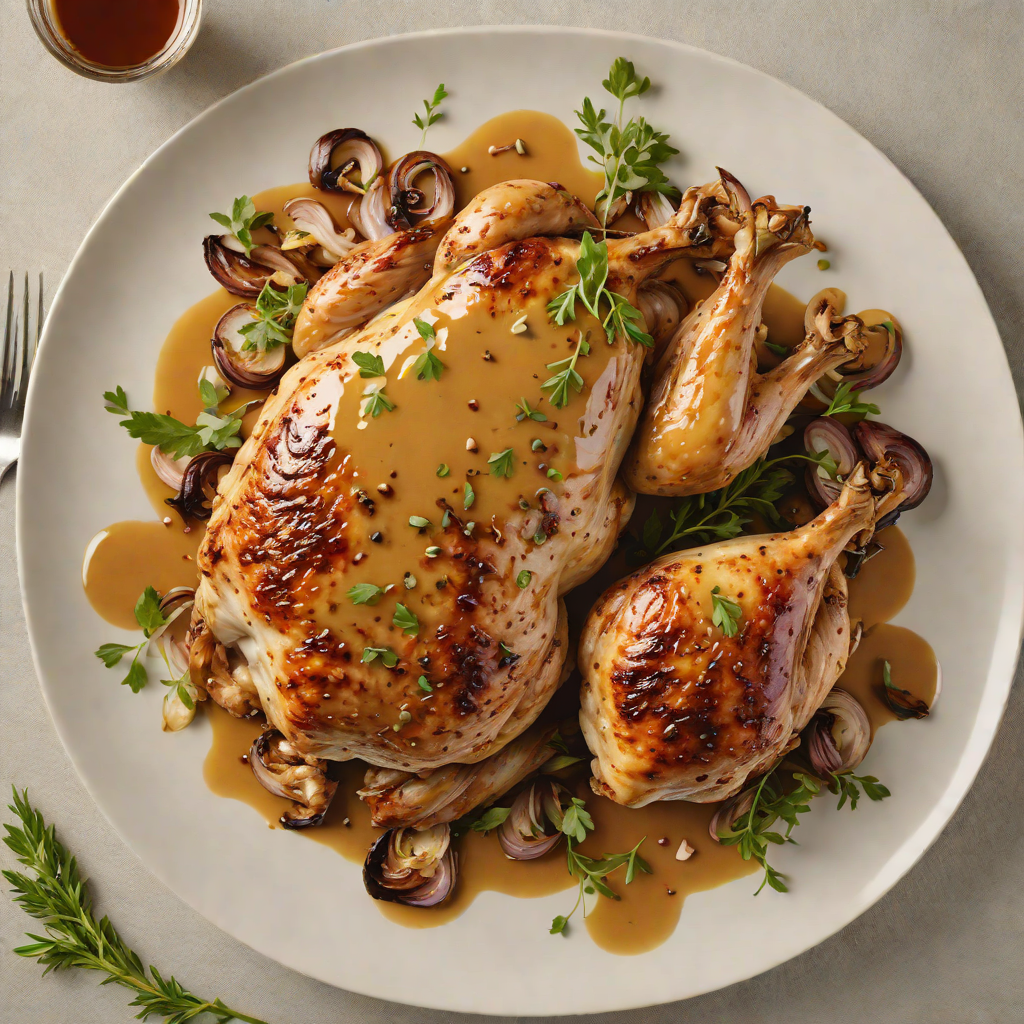 Pan-Roasted Chicken with Honey Mustard Glaze and Caramelized Shallots