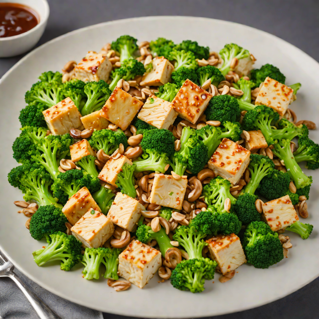 Sautéed Tofu Stir Fry with Broccoli and Cashews in Garlic Sauce