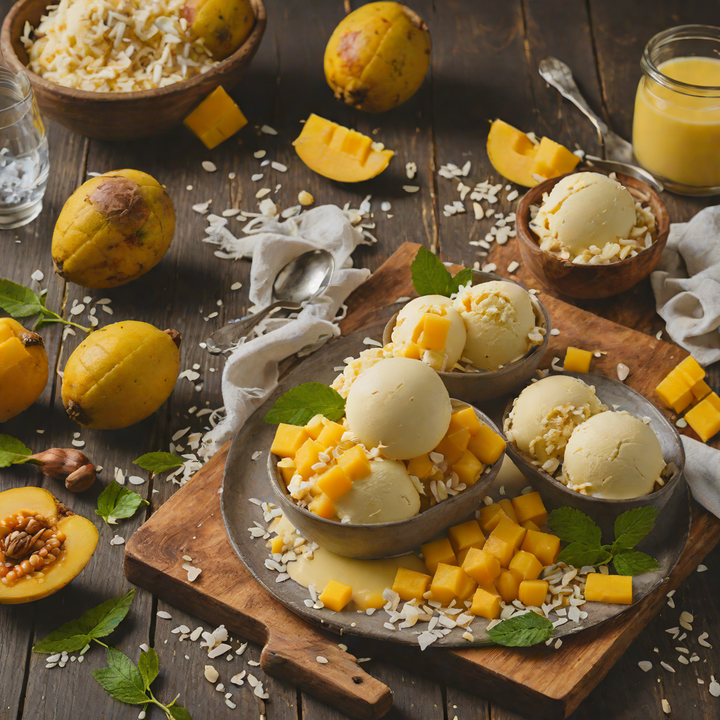 No-Churn Mango Coconut Ice Cream with Toasted Macadamia