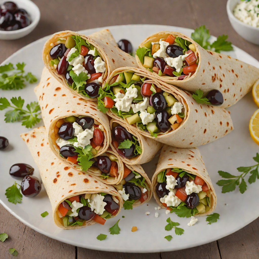 Vegetarian Greek Pita Wrap with Feta, Tzatziki, and Kalamata Olives