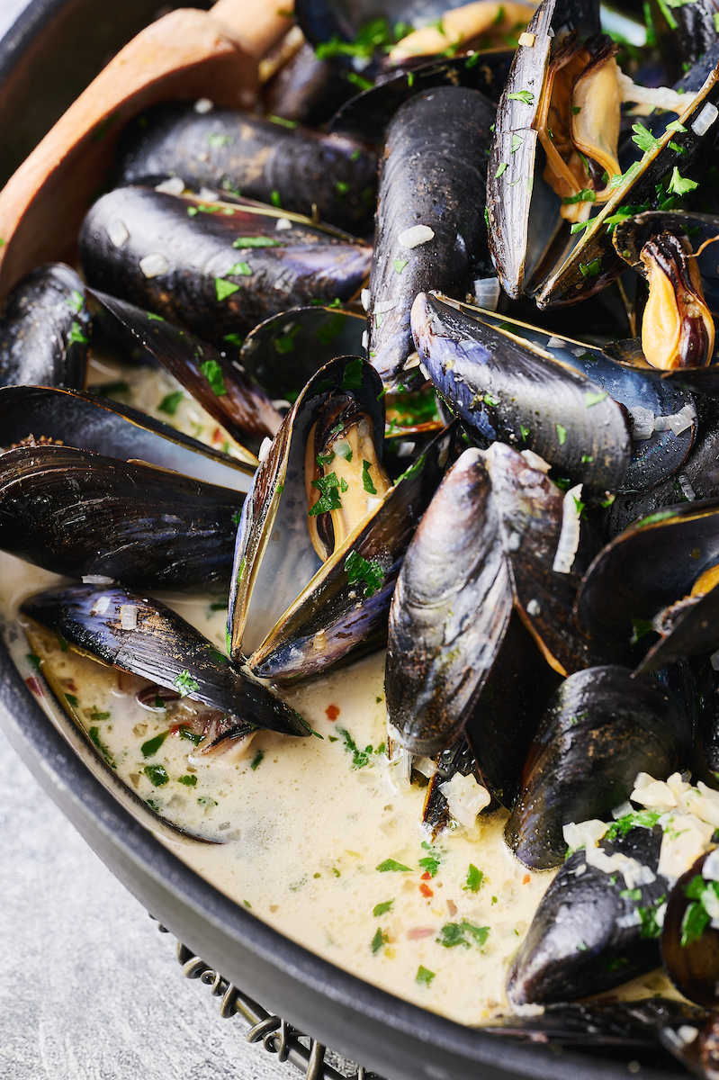 Mussels in Creamy White Wine Sauce with Leek and Tarragon