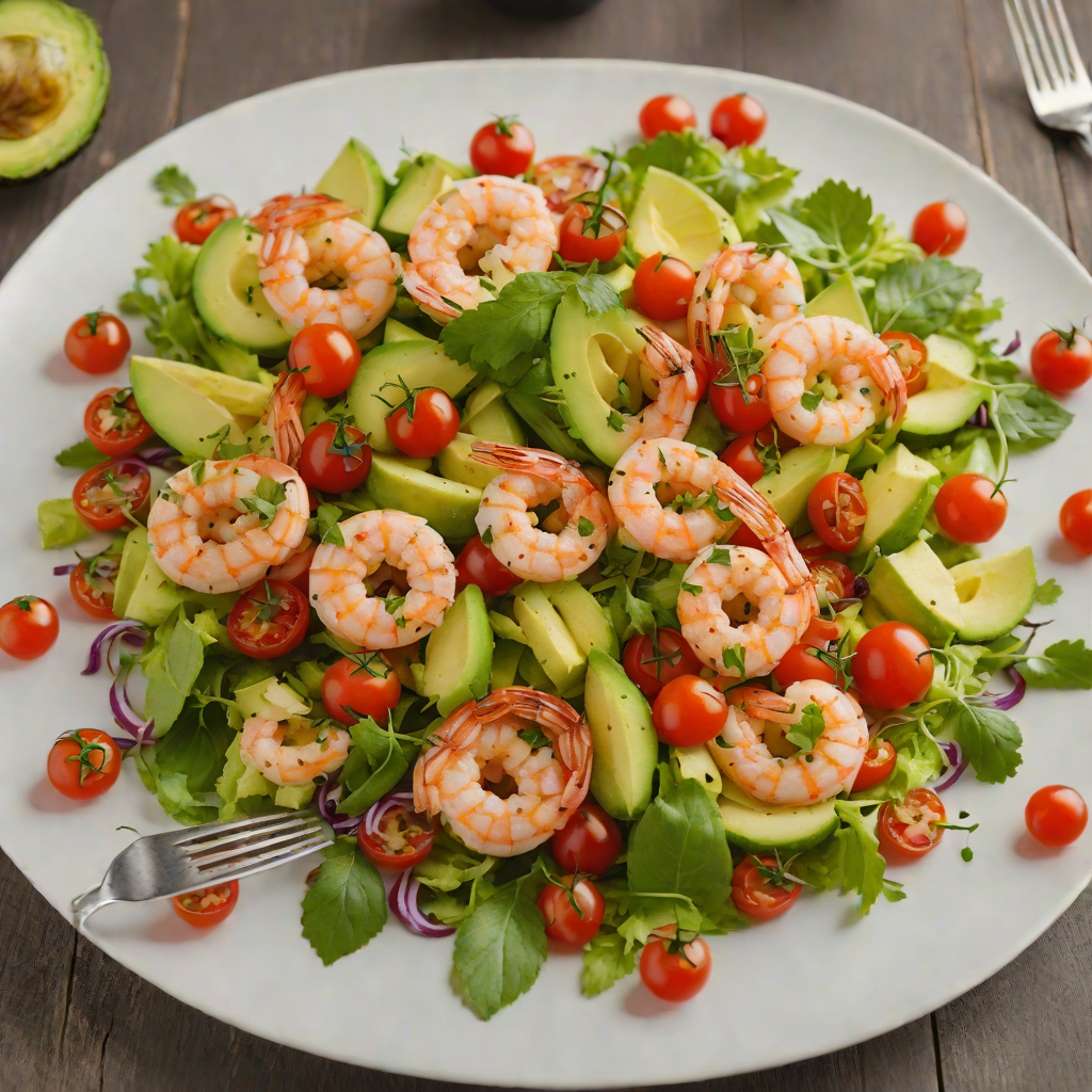 Garlic-Lime Shrimp Salad with Avocado and Cherry Tomatoes