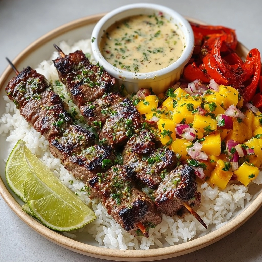 Tiki-Style Spiced Pork Skewers with Mango Salsa