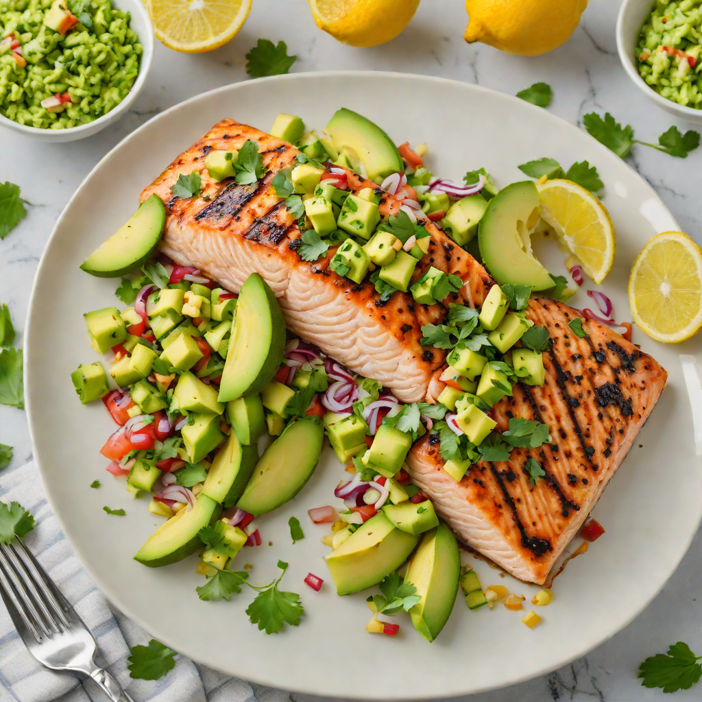 Grilled Lemon-Garlic Salmon with Avocado-Cilantro Salsa