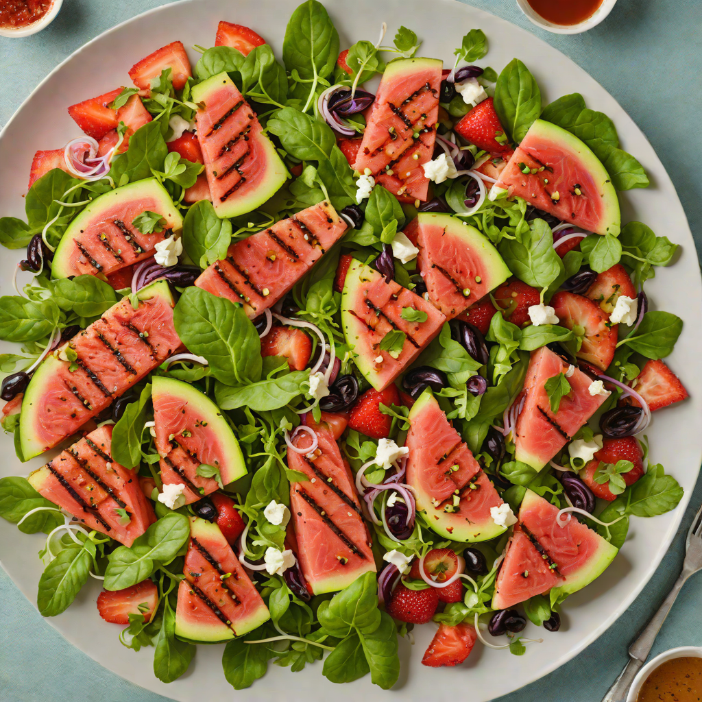 Grilled Watermelon and Halloumi Salad with Strawberry Vinaigrette