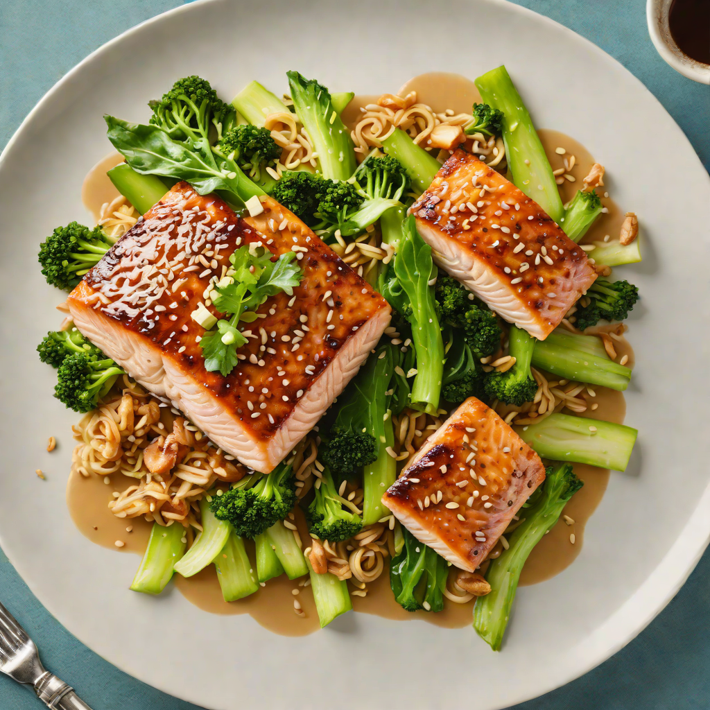 Maple-Glazed Salmon with Ginger-Sesame Stir-Fried Bok Choy