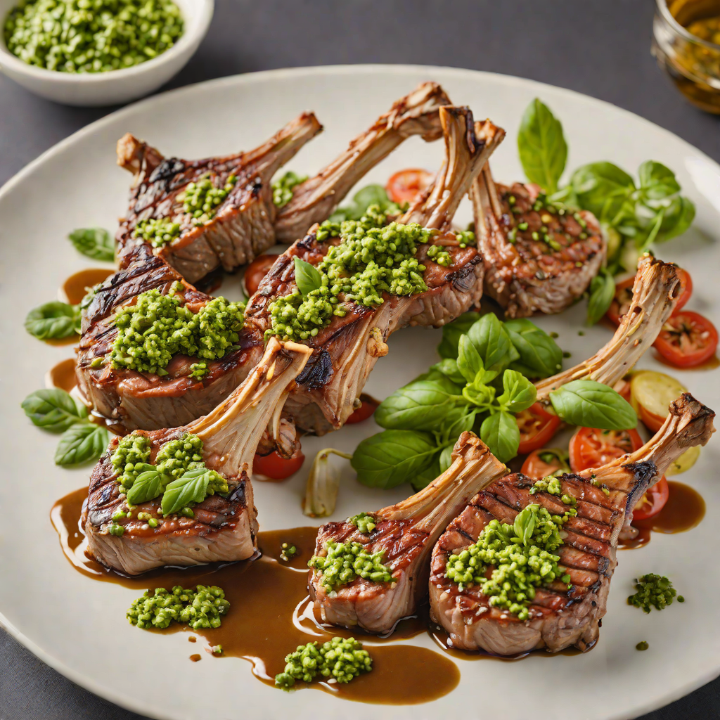 Hickory-Smoked Lamb Chops with Pesto Drizzle