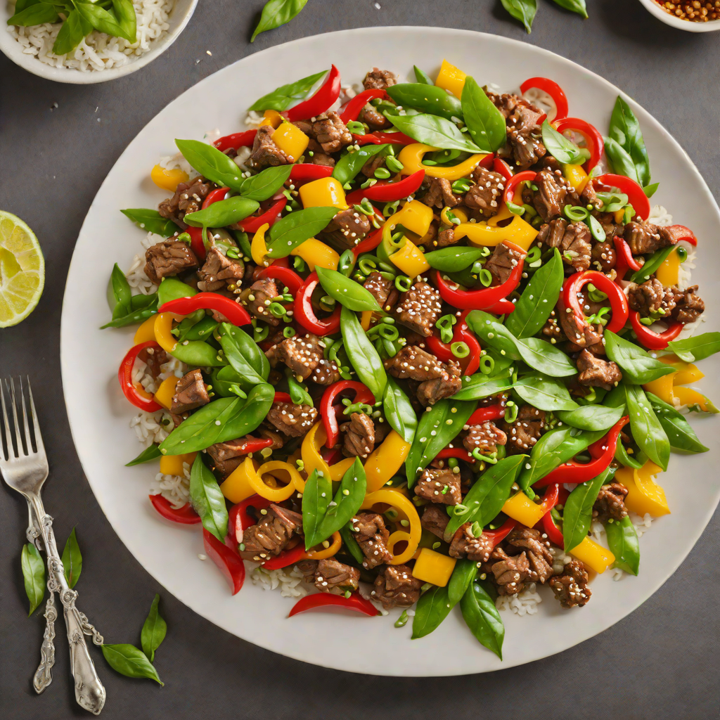 Sautéed Ginger Beef Stir-Fry with Bell Peppers and Snow Peas