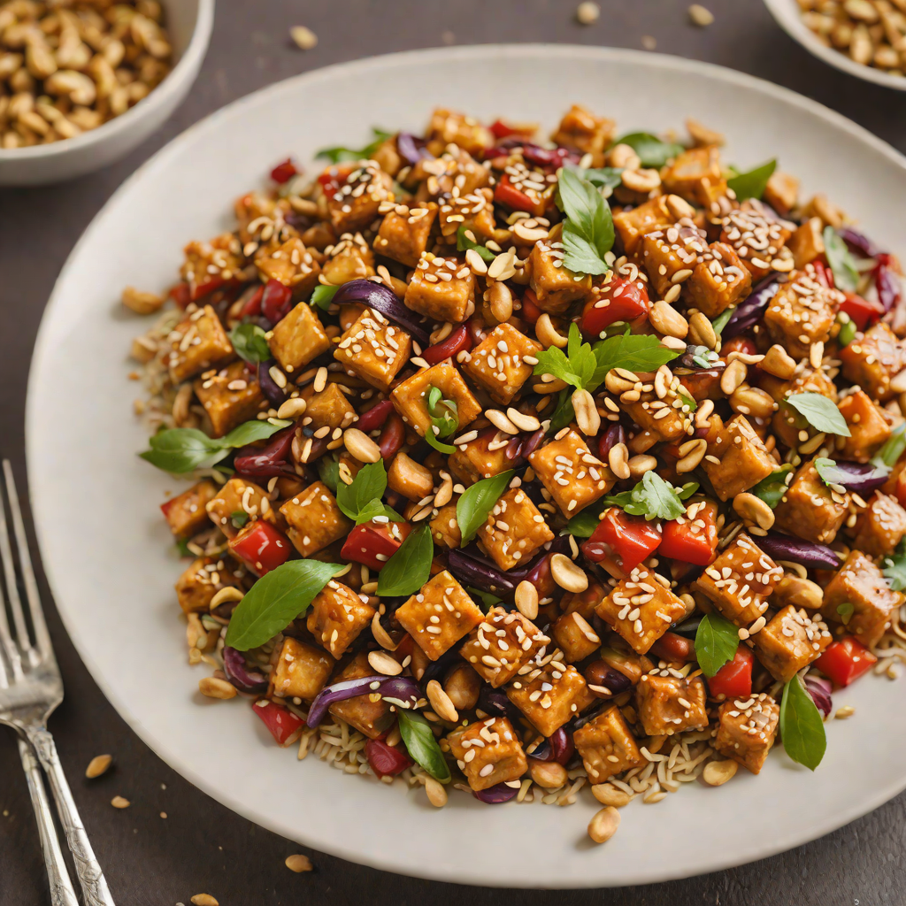 Spicy Kung Pao Tofu Stir Fry with Roasted Peanuts