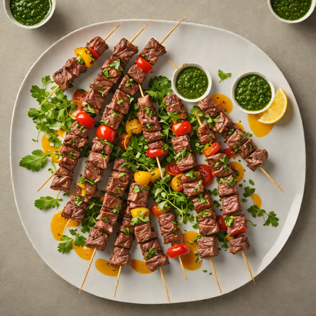 Grilled Herb-Marinated Beef Skewers with Chimichurri Sauce