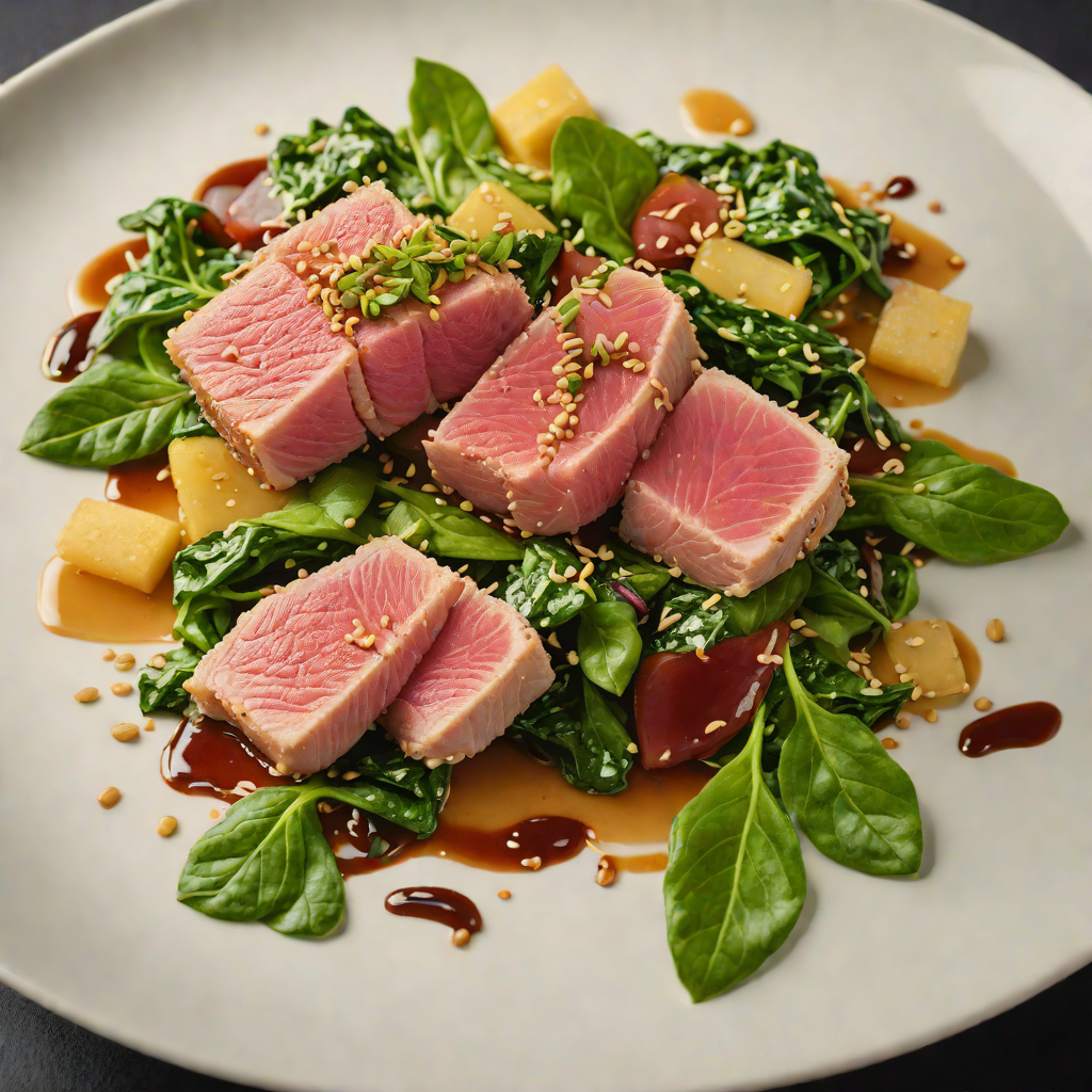 Pan-Seared Tuna with Ginger-Soy Glaze and Sesame Spinach