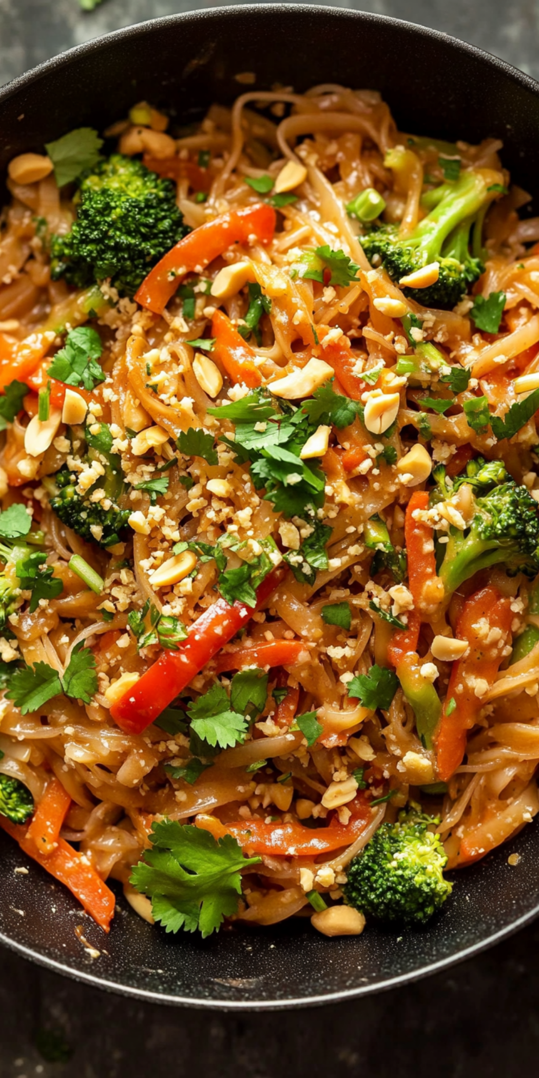 Stir-Fried Rice Noodles with Spicy Peanut Sauce and Vegetables