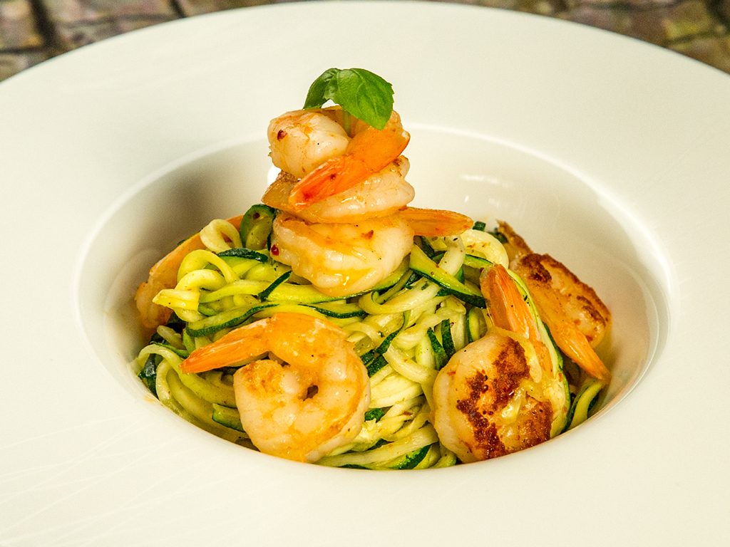 Turmeric-Ginger Zucchini Noodles with Shrimp