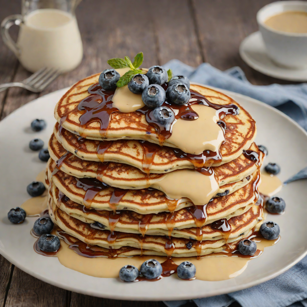 Half-Stack Blueberry Pancakes with Maple Butter Drizzle