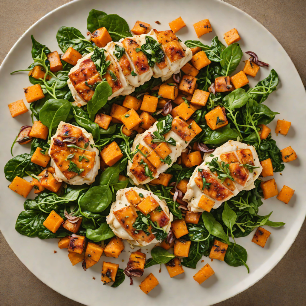 Sautéed Chicken with Roasted Sweet Potato and Garlic Spinach