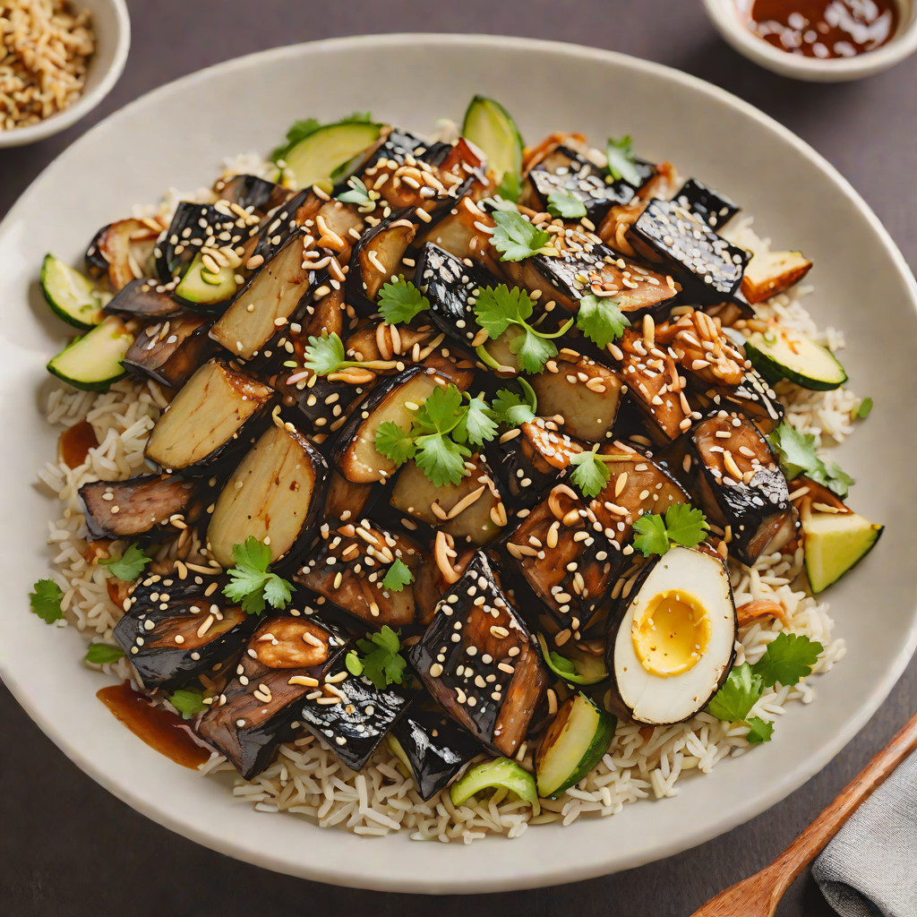 Miso-Glazed Eggplant Donburi with Shiitake Mushrooms
