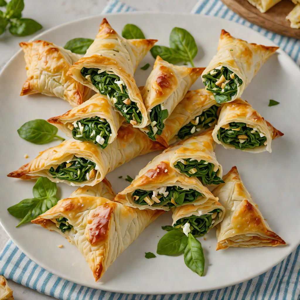 Phyllo-Wrapped Spanakopita Triangles with Spinach and Feta