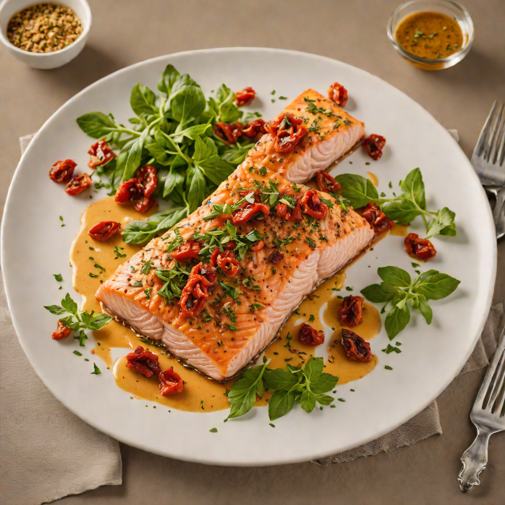 Baked Italian Herb-Seasoned Salmon with Sun-Dried Tomato Pesto