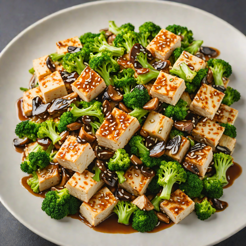 Stir-Fried Tofu with Broccoli and Shiitake in Garlic Sauce
