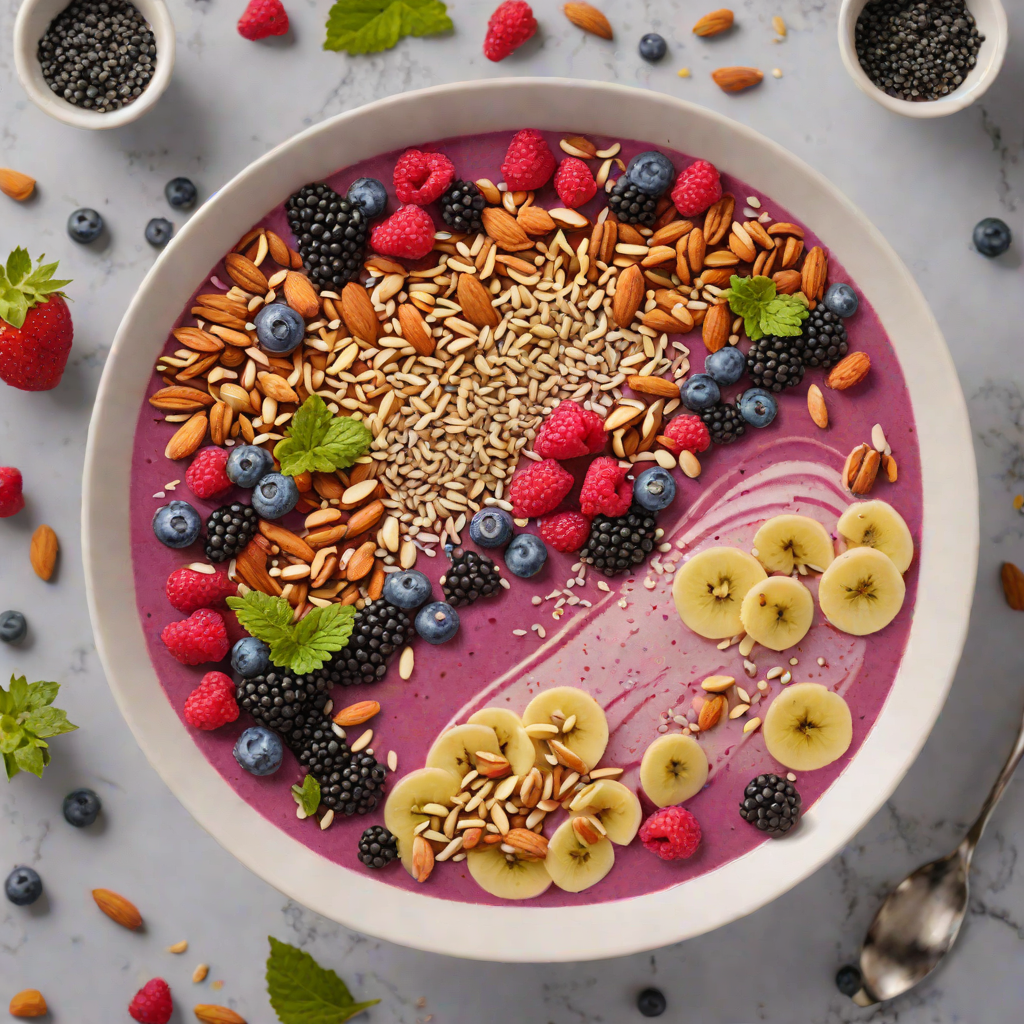 Half-and-Half Berry Smoothie Bowl with Chia and Almonds