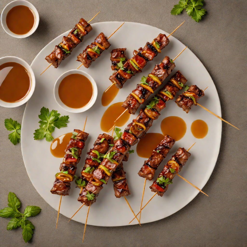 Whiskey-Glazed Beef Skewers with Spiced Honey Dip