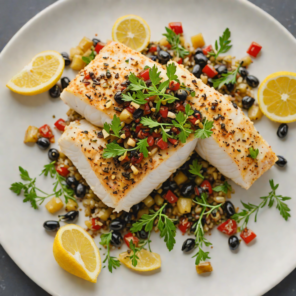 Baked Lemon-Garlic Cod with Mediterranean Olive Tapenade