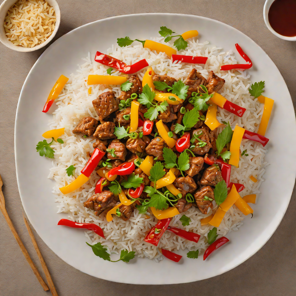 Stir-Fried Lemongrass Pork with Bell Peppers and Jasmine Rice
