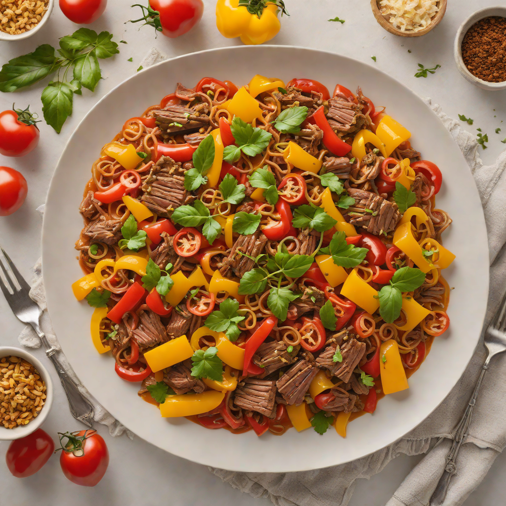 Slow-Cooked Beef Ropa Vieja with Bell Peppers and Tomatoes