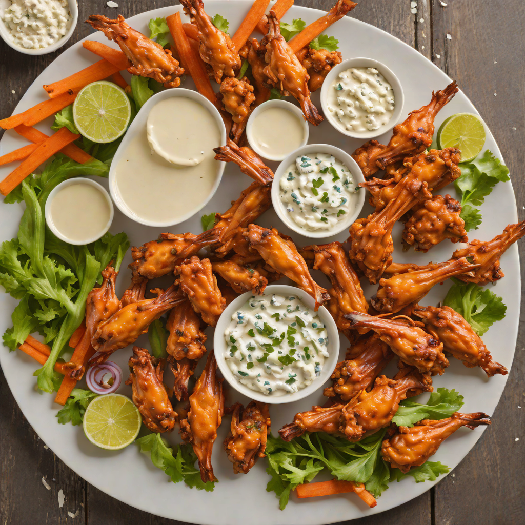 Oven-Baked Buffalo Chicken Wings with Blue Cheese Dressing and Veggie Sticks