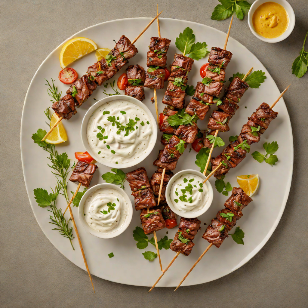 Grilled Herb-Marinated Beef Skewers with Garlic Yogurt Dip