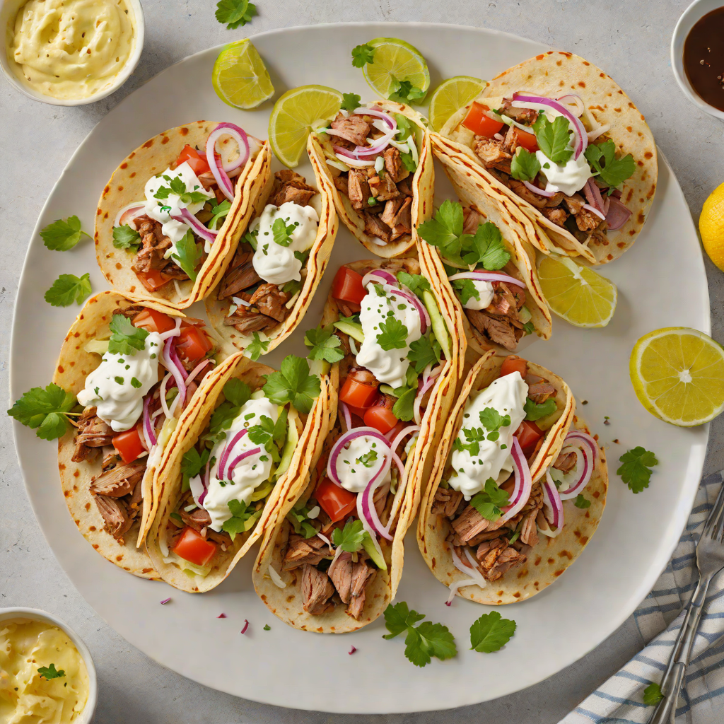 Slow-Roasted Pork Gyros with Lemon-Garlic Sauce