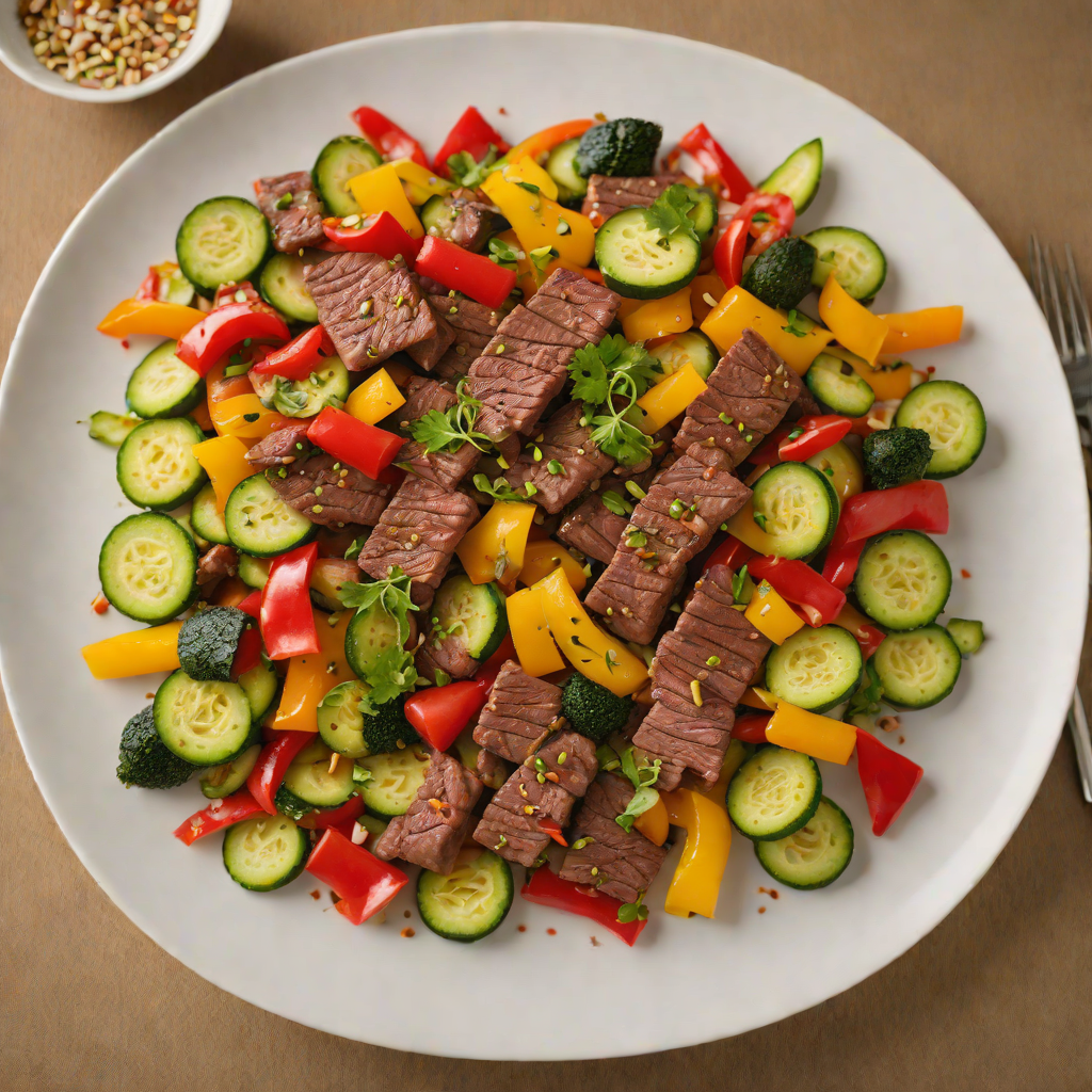 Sautéed Beef Strips with Bell Pepper and Zucchini Medley
