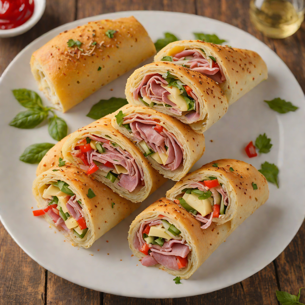 Stromboli Roll with Ham, Provolone, and Roasted Red Peppers
