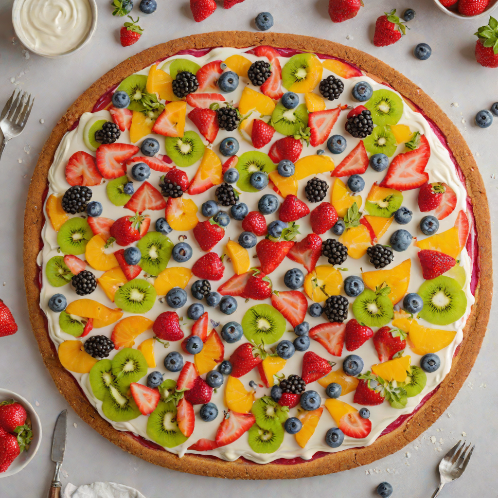 No-Bake Rainbow Fruit Pizza with Yogurt Glaze