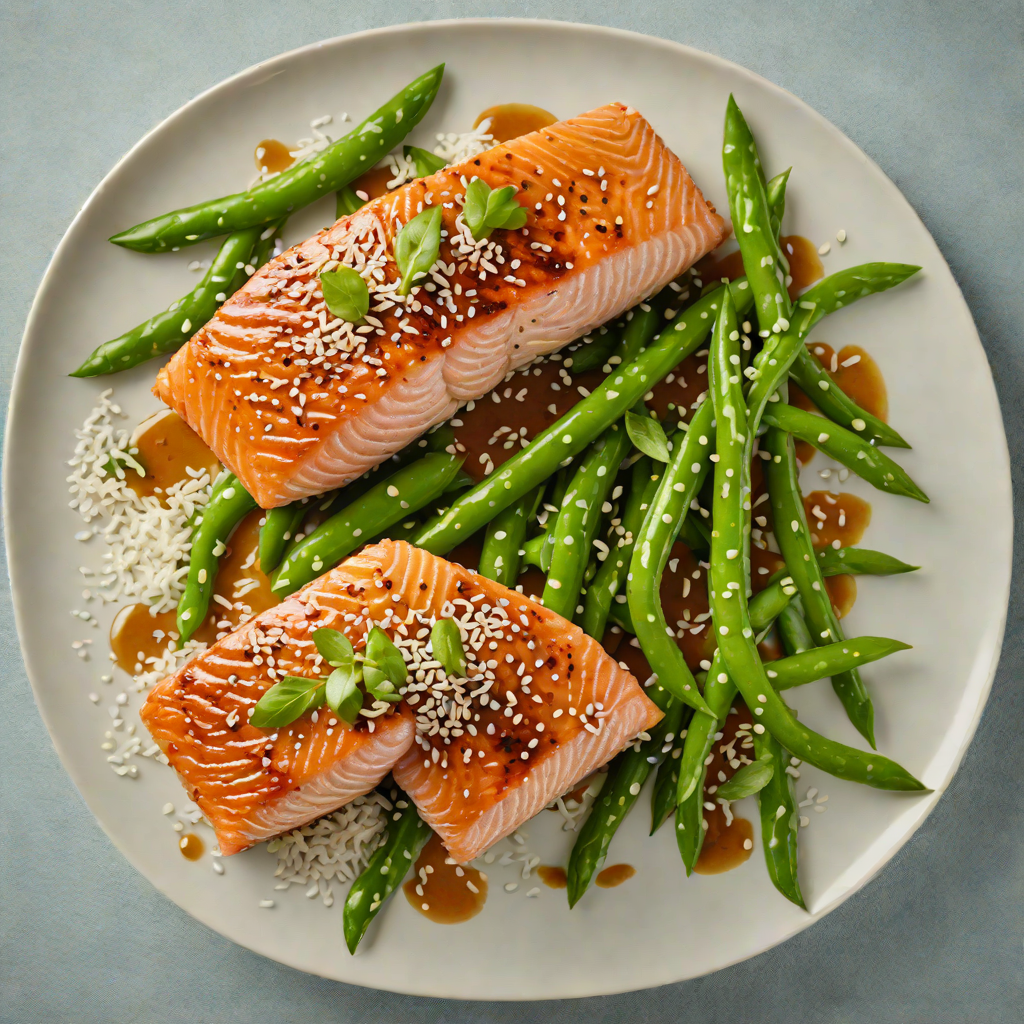 Pan-Seared Salmon with Soy-Ginger Glaze and Sesame Snow Peas