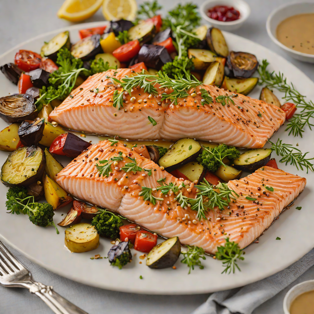 Sheet Pan Maple-Mustard Glazed Salmon with Roasted Vegetables
