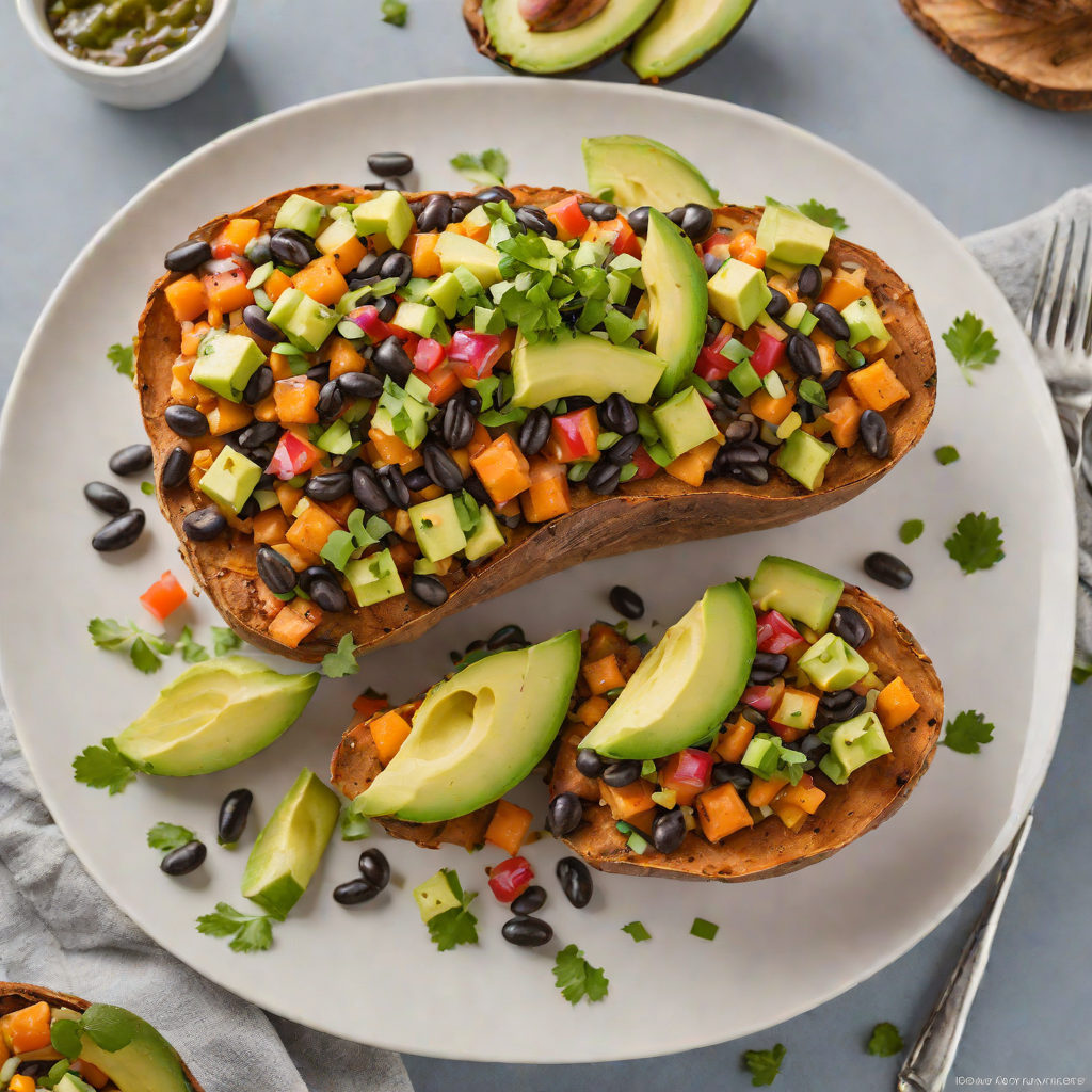 Southwest Baked Sweet Potato with Black Beans and Avocado Salsa