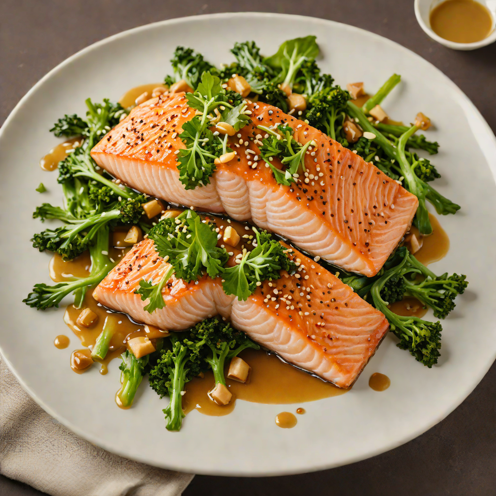 Pan-Seared Salmon with Honey Ginger Glaze and Sesame Greens
