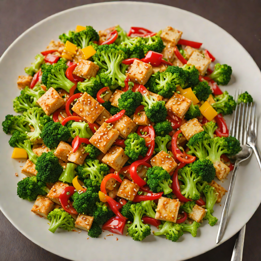 Sautéed Ginger Tofu Stir Fry with Broccoli and Bell Peppers